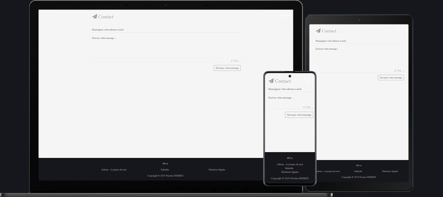 portfolio développeur web full stack responsive formulaire de contact et footer