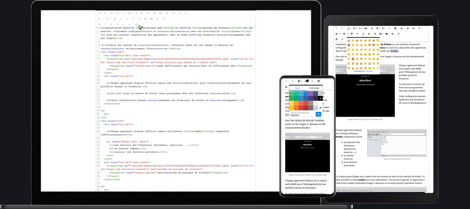 portfolio développeur web full stack responsive éditeur de texte
